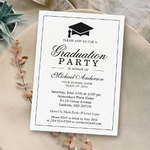 Elegante Klassische Schwarz-weiß Graduierungsparte Einladung