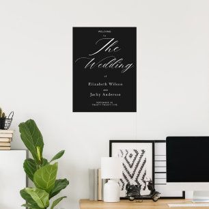 Elegante klassische Schwarz-Weiß-Kalligrafie-Hochz Poster