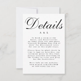 Elegante klassische Schwarz-Weiß-Kalligrafie-Hochz RSVP Karte