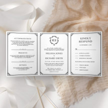 Elegante klassische Schwarz-Weiß-Monogramm-Hochzei