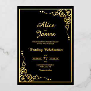 Elegante klassische schwarze Goldfolie-Hochzeitsei Folieneinladung