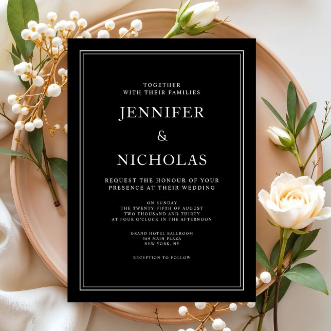Elegante klassische Schwarze Hochzeit Einladung (Elegant Classic Black Wedding Invitation)