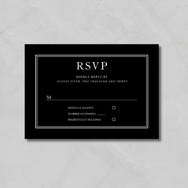 Elegante klassische Schwarze Hochzeit RSVP Karte (Elegant Classic Black Wedding RSVP Card)
