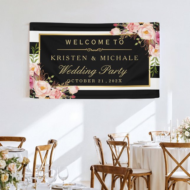 Elegante klassische Schwarze Streifen Hochzeitsfei Banner (Von Creator hochgeladen)