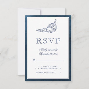 Elegante klassische Seashell Beach Hochzeit RSVP Karte