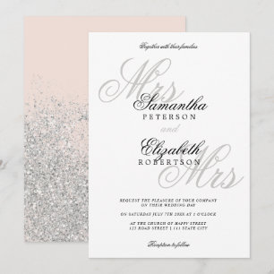 Elegante klassische silberne Glitzer lesbische Hoc Einladung