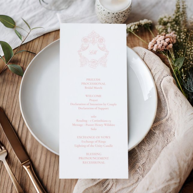 Elegante klassische Skript-Rosé-Hochzeit Programm (Von Creator hochgeladen)