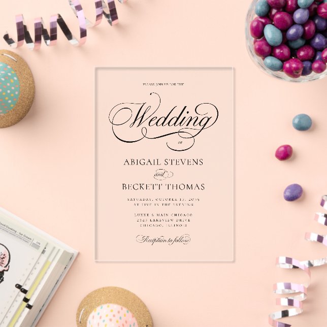 Elegante klassische Skripthochzeit Acryleinladungen (Insitu (Feier))