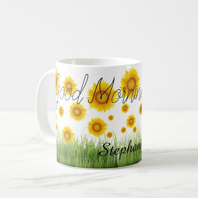 Elegante Klassische Sonnenblumentypografie Kaffeetasse (Vorderseite Links)
