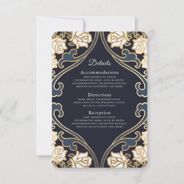 Elegante klassische Viktorianische Hochzeitdetails RSVP Karte (Vorderseite)