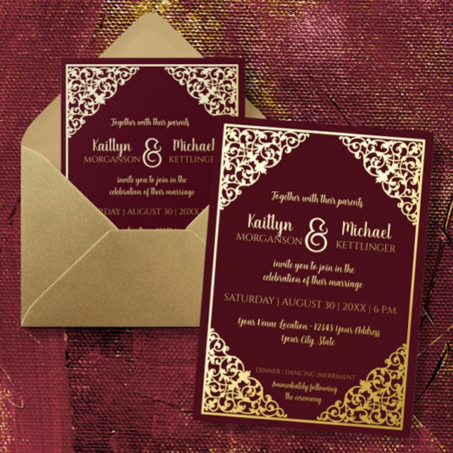 Elegante klassische Vintage Burgundy Folieneinladung (Von Creator hochgeladen)