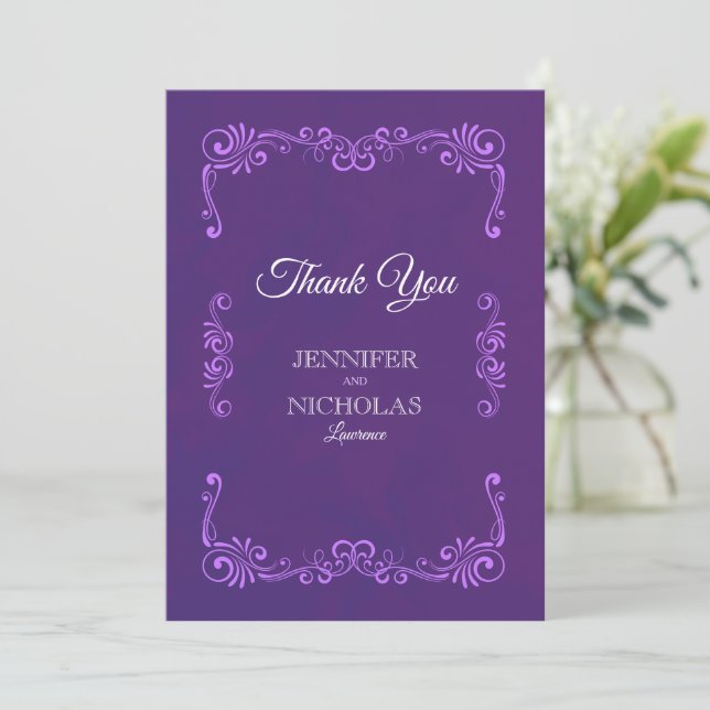 Elegante klassische Vintage feierliche Hochzeit Dankeskarte (Stehend Vorderseite)