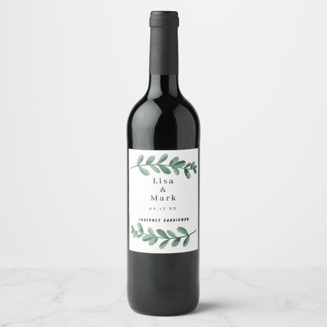 Elegante klassische Wasserfarben Grüne Blätter Hoc Weinetikett (Vorderseite)