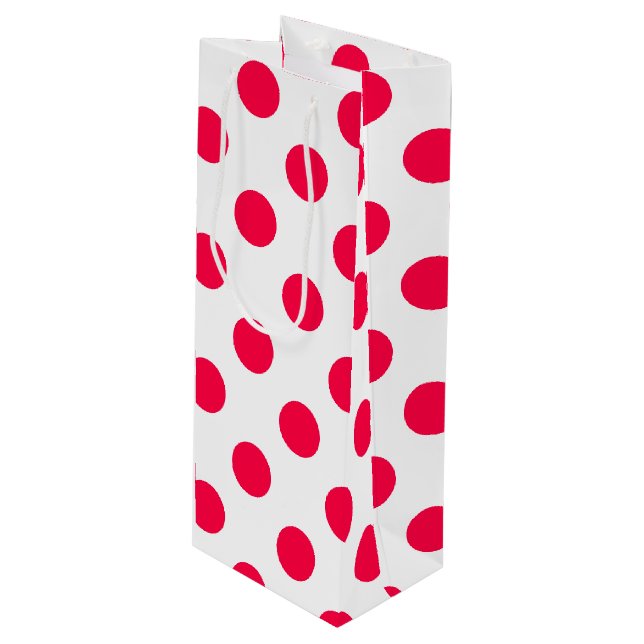 Elegante klassische Weihnachts-Red White Polka Dot Geschenktüte Für Weinflaschen (Vorderseite Schrägansicht)