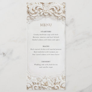 Elegante klassische weiße Barockrahmen-Hochzeit Menükarte