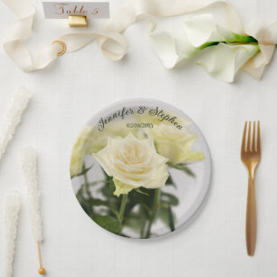 Elegante klassische weiße Rosen Hochzeit Pappteller