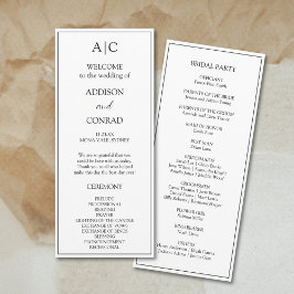 Elegante klassische White Monogram Wedding Programm