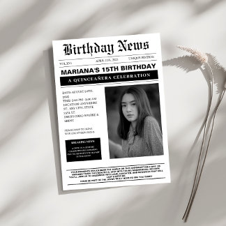 Elegante klassische Zeitung Quinceañera Einladung