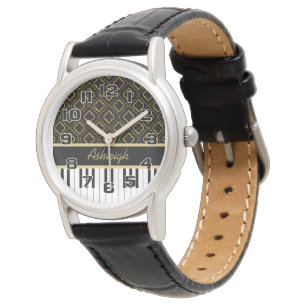 Elegante Klavier-Schlüssel mit Gold Quatrefoil au Armbanduhr