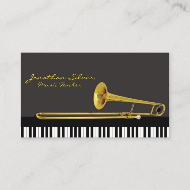 Elegante Klaviertasten und Trombone-Musik Visitenkarte (Vorderseite)