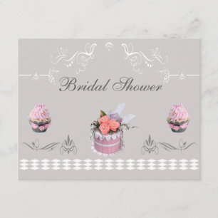 Elegante kleine Kuchen rosa u. graues Brautparty Einladung