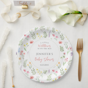 Elegante Kleine Wildblume Boho Babydusche Pappteller
