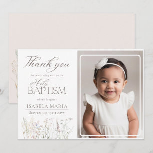 Elegante kleine wilde Blumen Taufphoto Dankeskarte