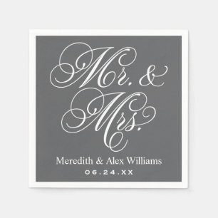 Elegante Kohle Mr und Mrs Script Hochzeit Serviette