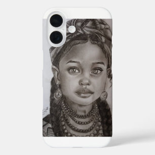 Elegante Kohle- und Bleistift-Mädchenporträt-Illus iPhone 16 Hülle