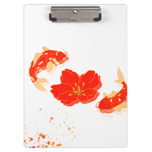 Elegante Koi-Fische und rote Blütenkunst Japanis Klemmbrett