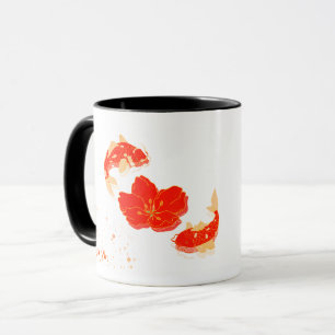Elegante Koi-Fische und rote Blütenkunst Japanis Tasse