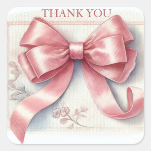 Elegante Kokette Rosa Schleife Baby Shower Mädchen Quadratischer Aufkleber