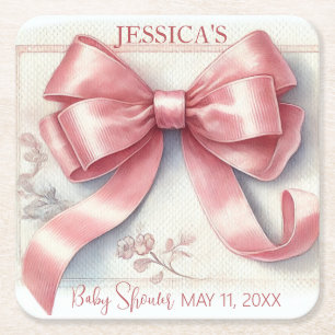 Elegante Kokette Rosa Schleife Baby Shower Mädchen Rechteckiger Pappuntersetzer