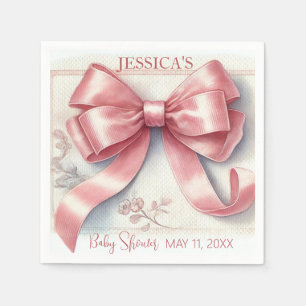 Elegante Kokette Rosa Schleife Baby Shower Mädchen Serviette