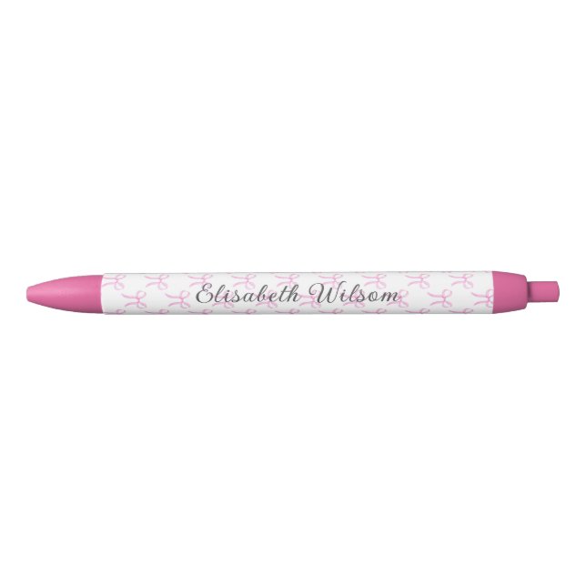 Elegante Kokette Rosa Schleife Script Name Monogra Kugelschreiber (Vorderseite)