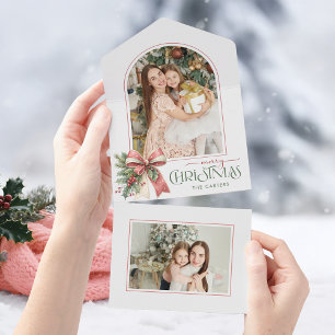 Elegante Kokette Schleife Frohe Weihnachten Torbog All In One Einladung