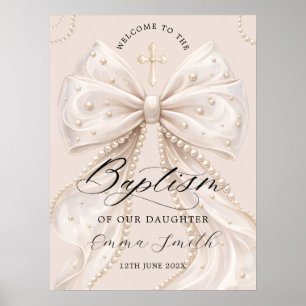 Elegante Koketten-Schleife mit Perle Taufe Willkom Poster
