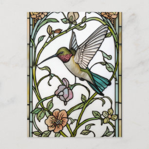 Elegante Kolibri-Kunst botanisch boho chic Postkarte