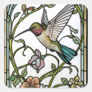 Elegante Kolibri-Kunst botanisch boho chic Quadratischer Aufkleber