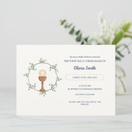 Elegante Kommunion Einladung - Blumenstrauß & Chal