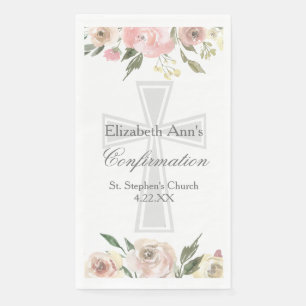 Elegante Konfirmationsfeier Rosa Blumen Custom Serviette