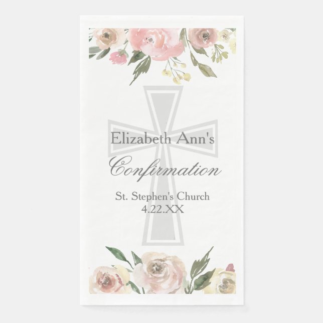 Elegante Konfirmationsfeier Rosa Blumen Custom Serviette (Vorderseite)