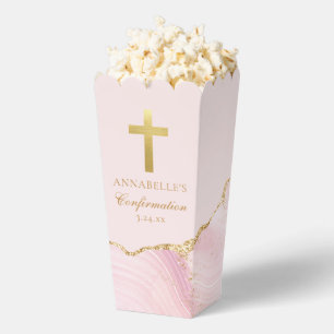 Elegante Konfirmationskreuz-Rosa-Gold-Party-Popcor Geschenkschachtel