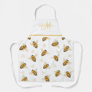 Elegante Königin-Biene-Monogramm-Creme-Gold-Schürz Schürze