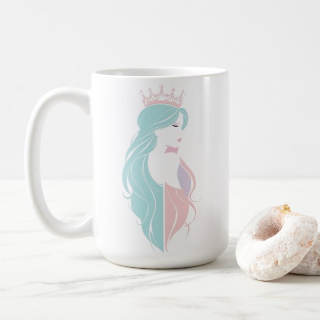 "Elegante Königin mit Krone" Pastelldesign Kaffeetasse (Mit Donut)