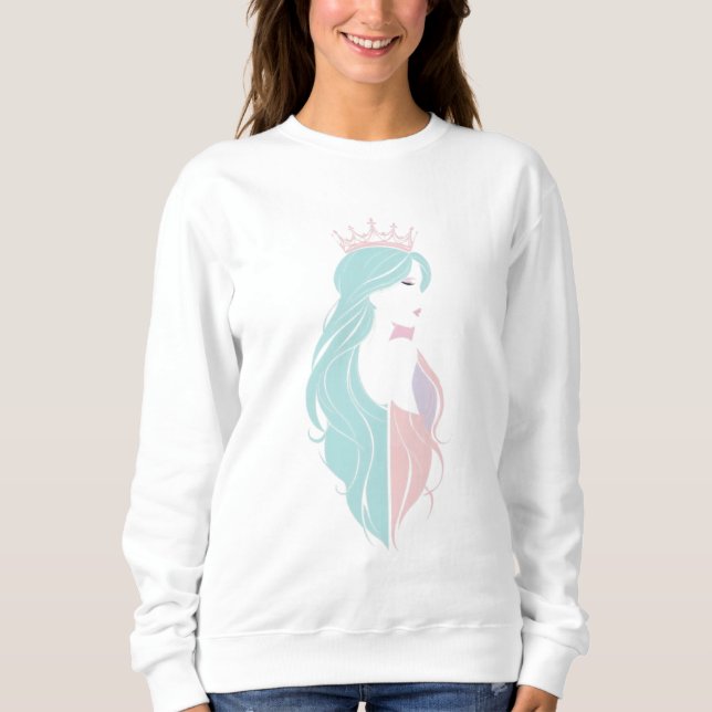 "Elegante Königin mit Krone" Pastelldesign Sweatshirt (Vorderseite)