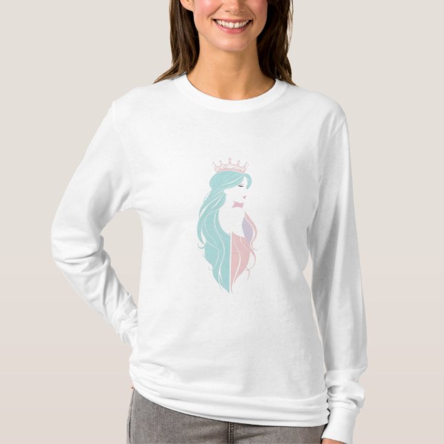 "Elegante Königin mit Krone" Pastelldesign T-Shirt (Vorderseite)