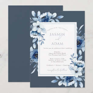 Elegante königliche blaue Opulenz-Blumenhochzeit  Einladung