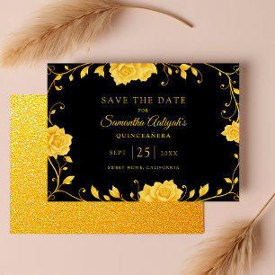 Elegante königliche goldene florale Quinceanera Save The Date