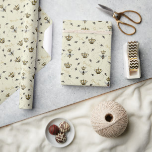 Elegante königliche goldene Kronenköniginnenbiene Geschenkpapier